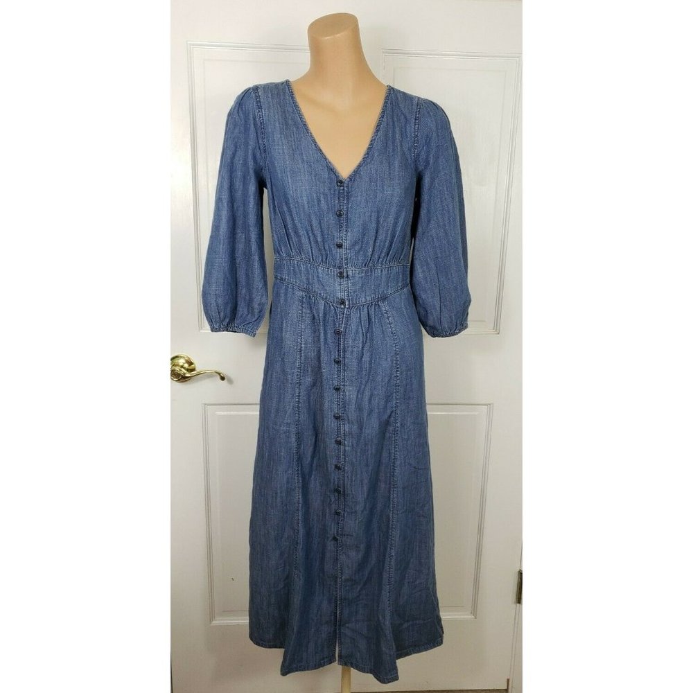 Madewell Womens Size 0 Denim Pieced Waist Midi Dress Mariden Wash Button Down R